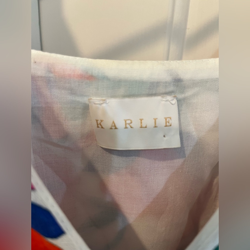 Karlie Floral Linen Blend Ruffled Button Front Dress - Multicolor (Small) | NWOT - Picture 7 of 8